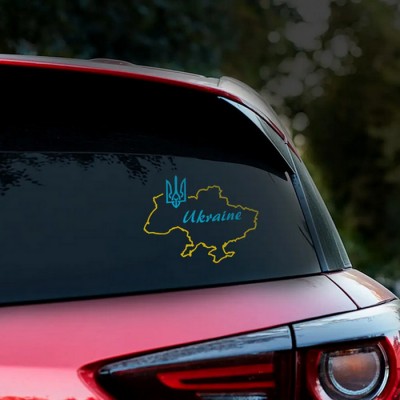 Наклейка на авто Карта України з гербом та написом 20*16 см + монтажна плівка